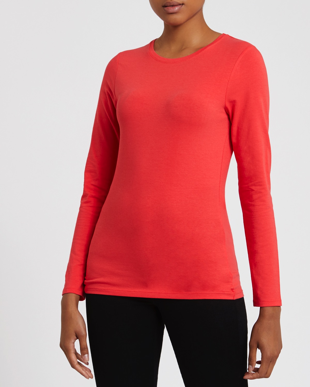 Dunnes Stores | Bright-red Long-Sleeved Stretch Crew Neck Top