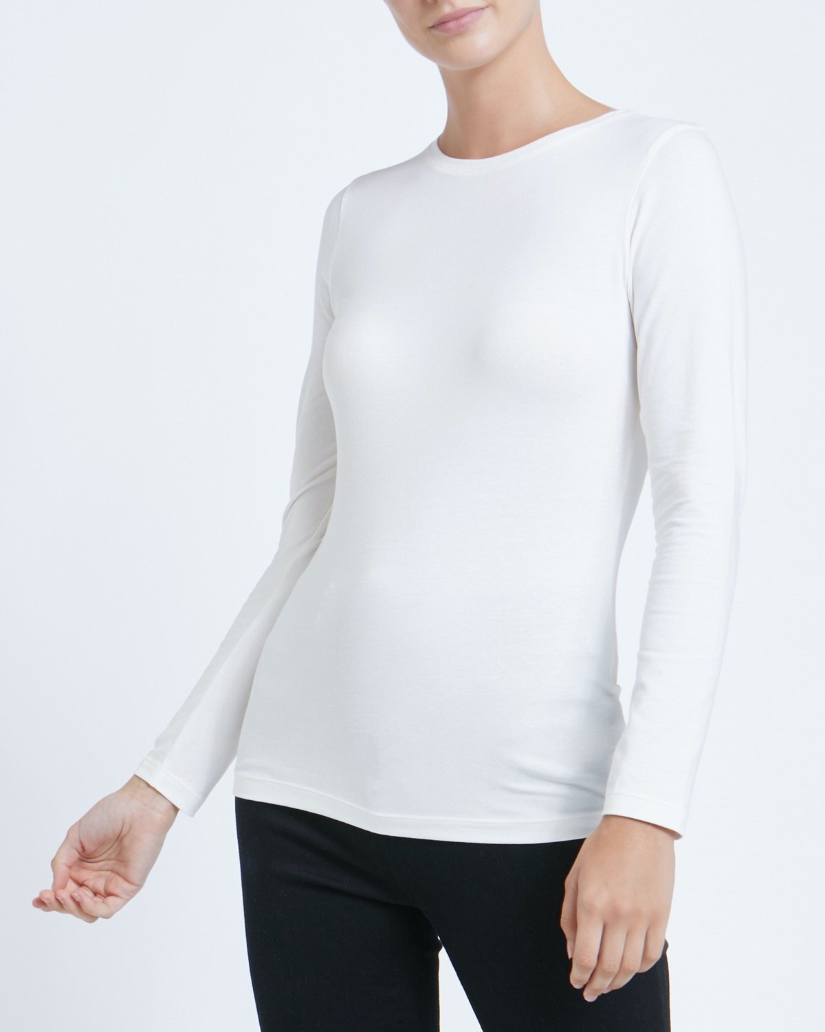 Dunnes Stores Winter White Long Sleeve Stretch Crew Neck Top
