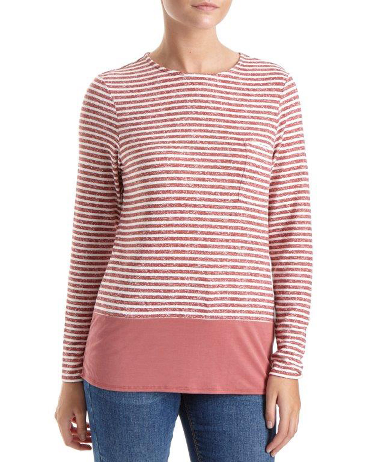 Dunnes Stores | Rust Stripe Fabric Mix Top