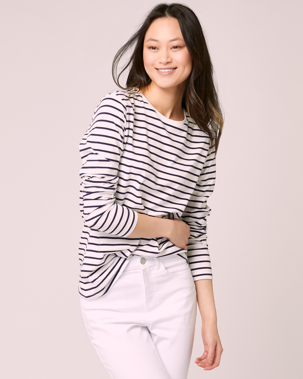 Dunnes Stores | Navy Long-Sleeved Stripe Stretch Top