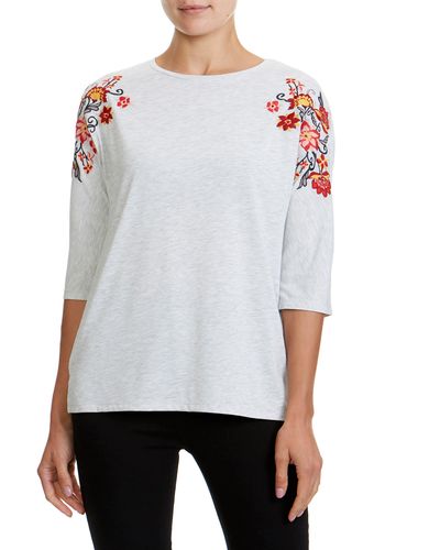 Embroidery Shoulder Three-Quarter Sleeve Top thumbnail