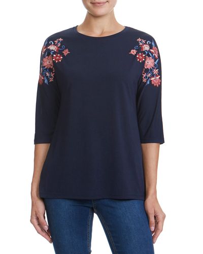 Embroidery Shoulder Three-Quarter Sleeve Top thumbnail