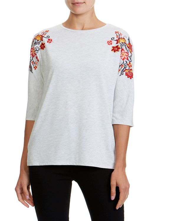 Embroidery Shoulder Three-Quarter Sleeve Top