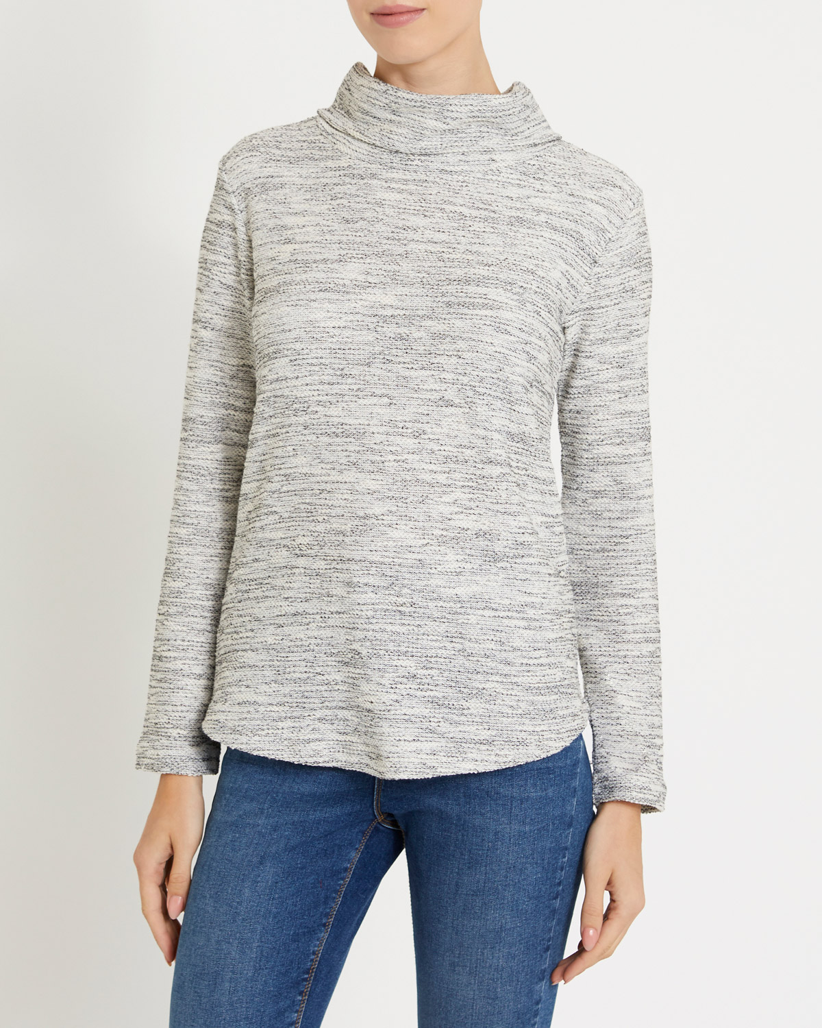Dunnes Stores | Black Funnel Neck Textured Fabric Top