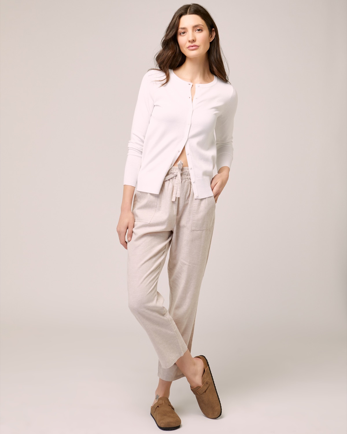 Tailored Fit White Linen Pants