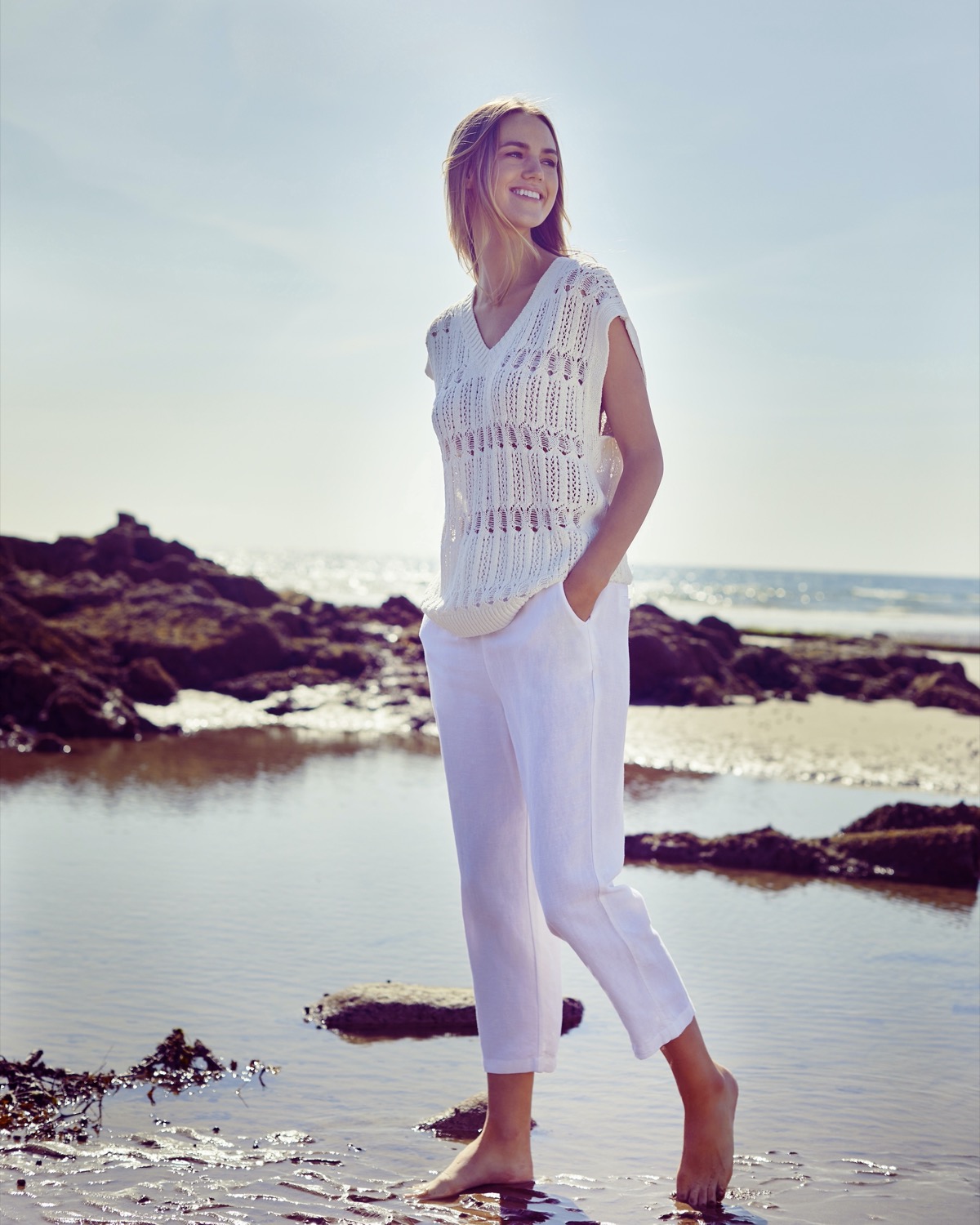 Wide Leg Cropped Linen Trousers | The White Collection | The White Company  UK