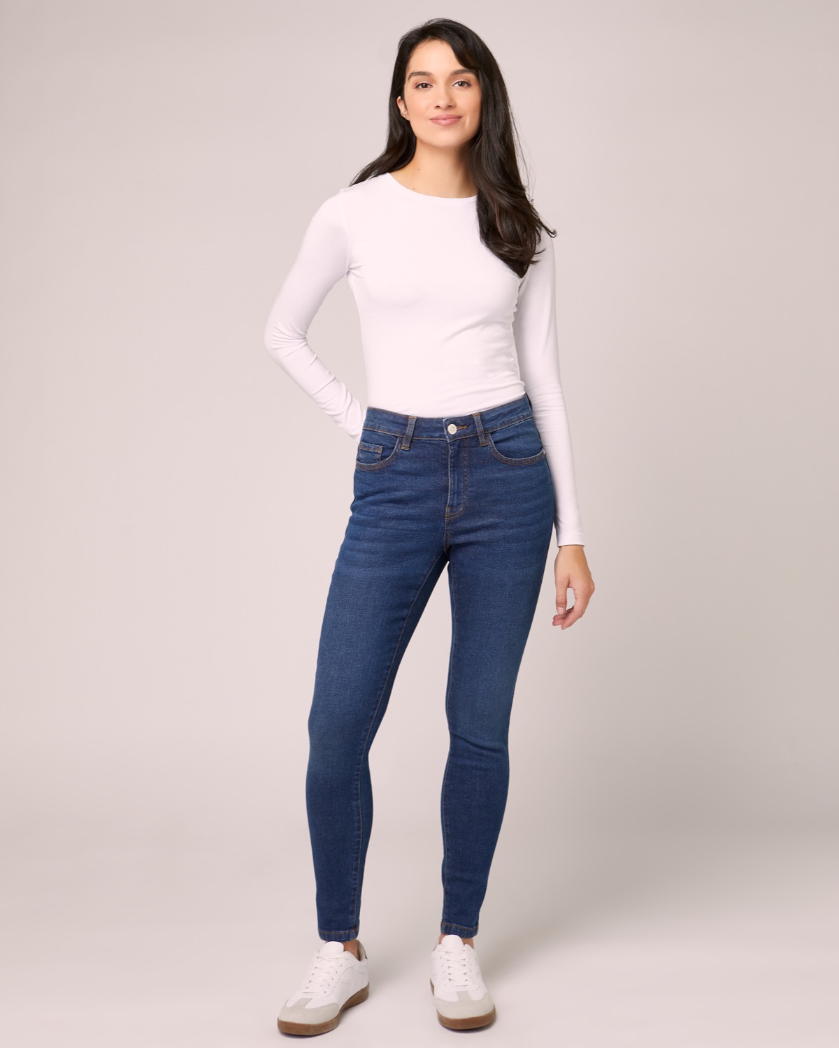 Women's Skinny Pants Slim Treggings with Four Buttons Medium