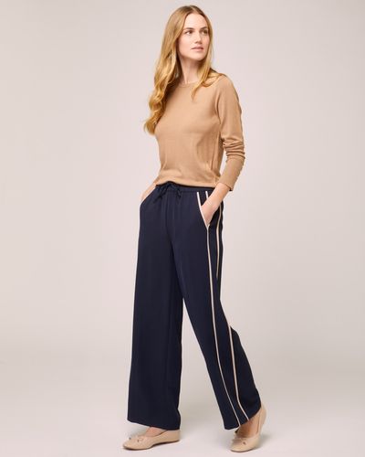 Buy HIGH-WAIST NAVY-BLUE LOOSE FIT TROUSERS for Women Online in India
