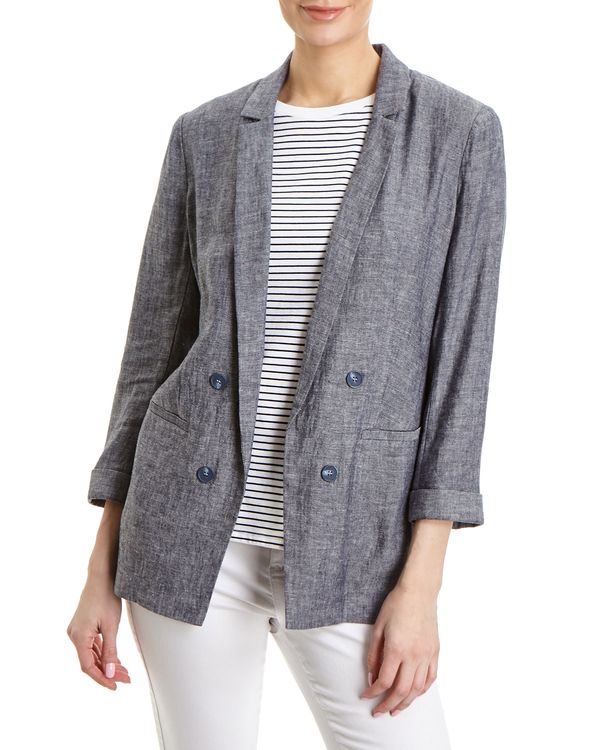 Linen Blend Double Breasted Jacket