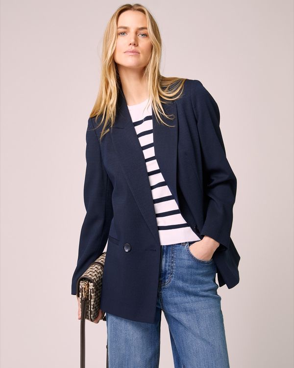 Dunnes Stores | Navy Textured Double-Breasted Blazer