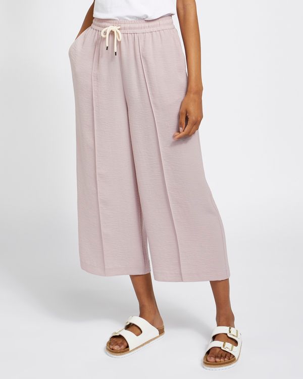 Washed Twill Wide Leg Crop Trousers