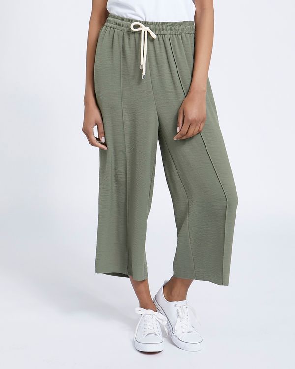 Washed Twill Wide Leg Crop Trousers