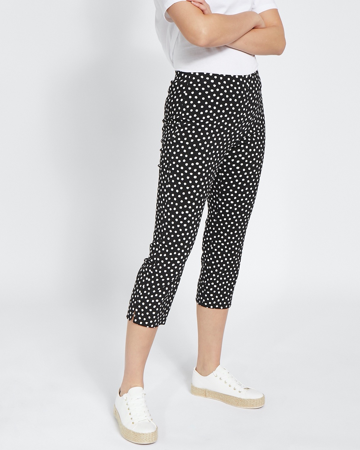 Crepe Polka Dot Wide Leg Cropped Trousers  MS Collection  MS