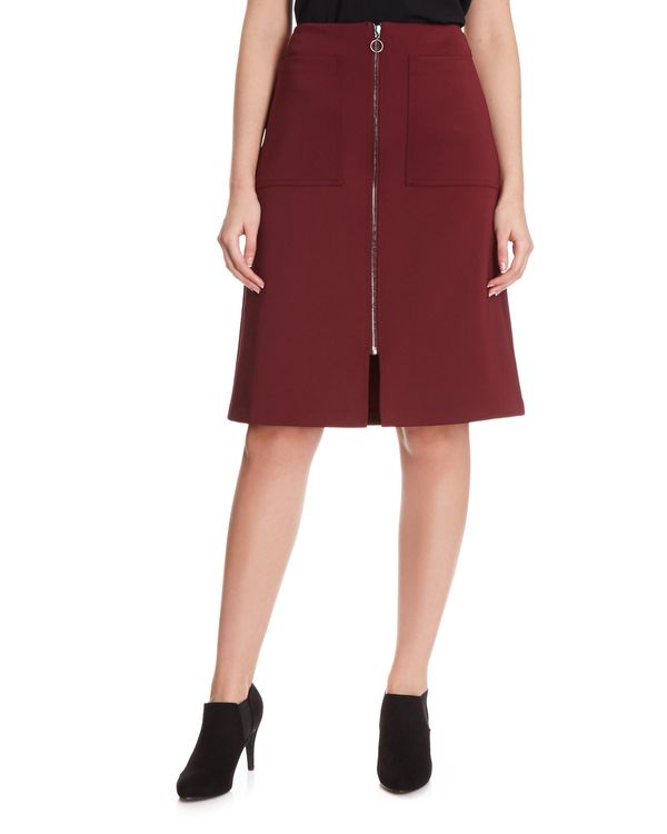 Zip Front Pocket Midi Skirt