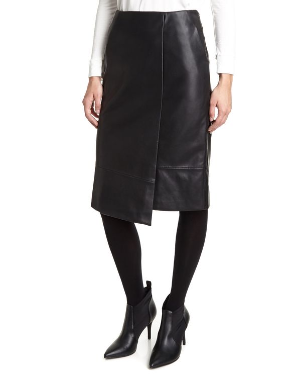 Leather Look Wrap Pencil Skirt