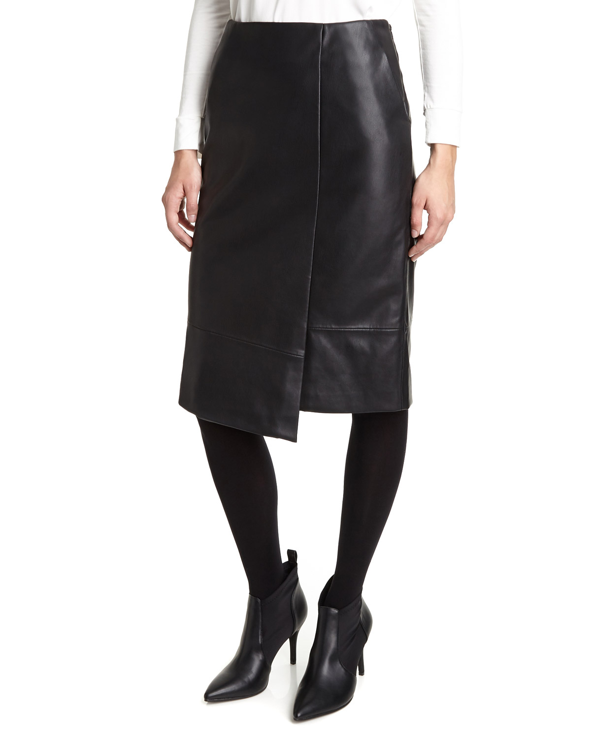 Dunnes Stores | Black Leather Look Wrap Pencil Skirt