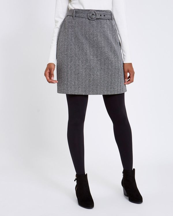 Belted Twill Herringbone Skirt