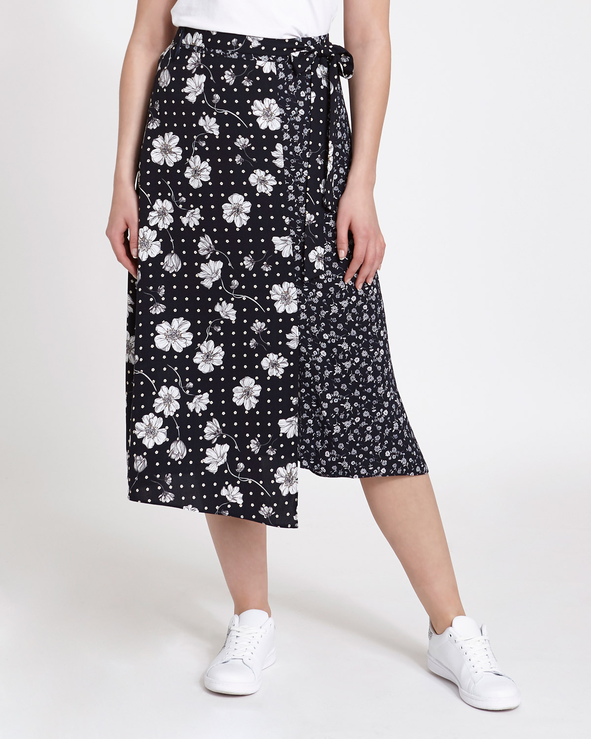 Dunnes Stores | Navy Mixed Floral Print Midi Skirt
