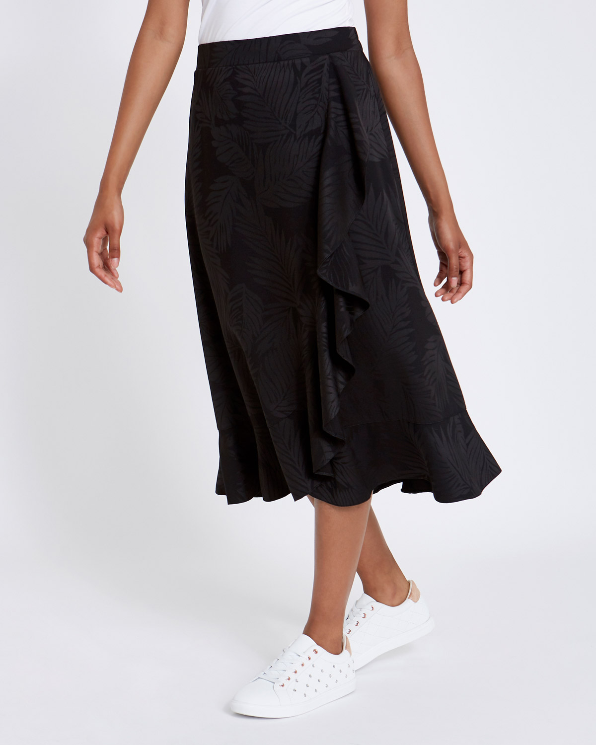 black jacquard midi skirt