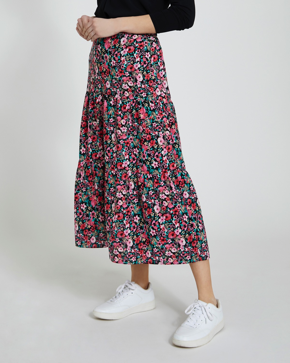 Dunnes Stores | Print Tiered Elastic Back Print Midi Skirt