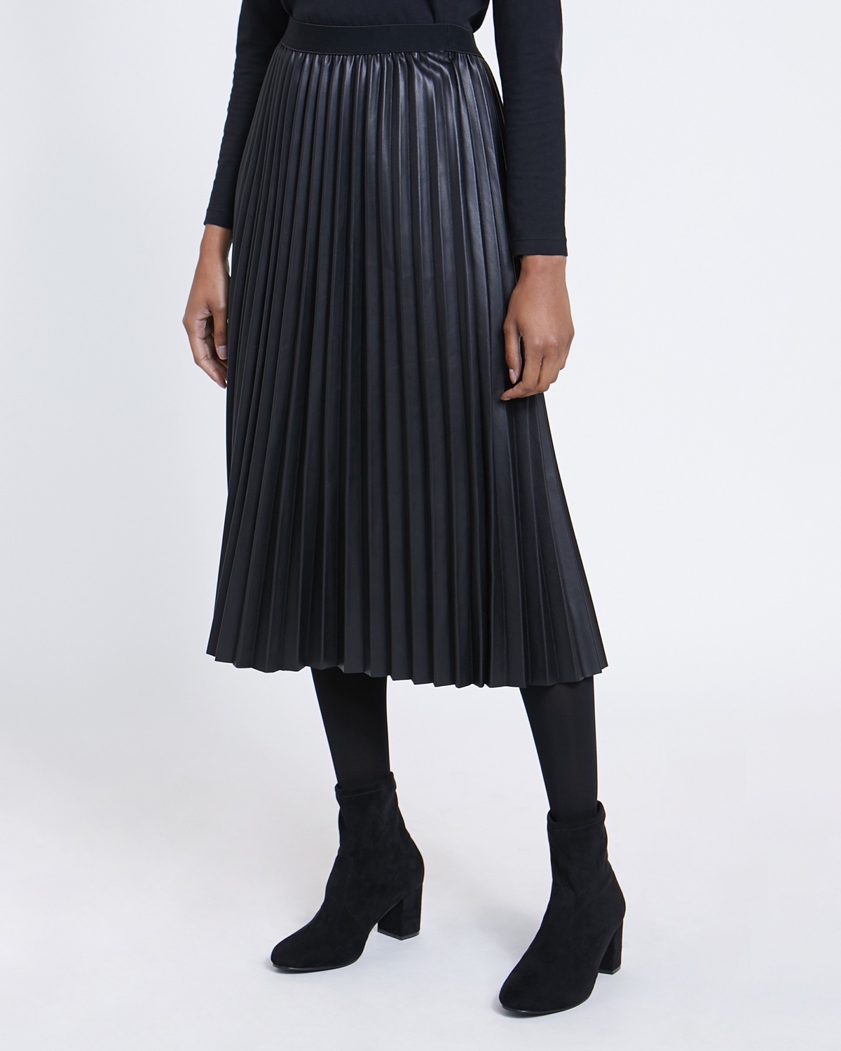 Dunnes Stores | Black Pleat PU Midi Skirt