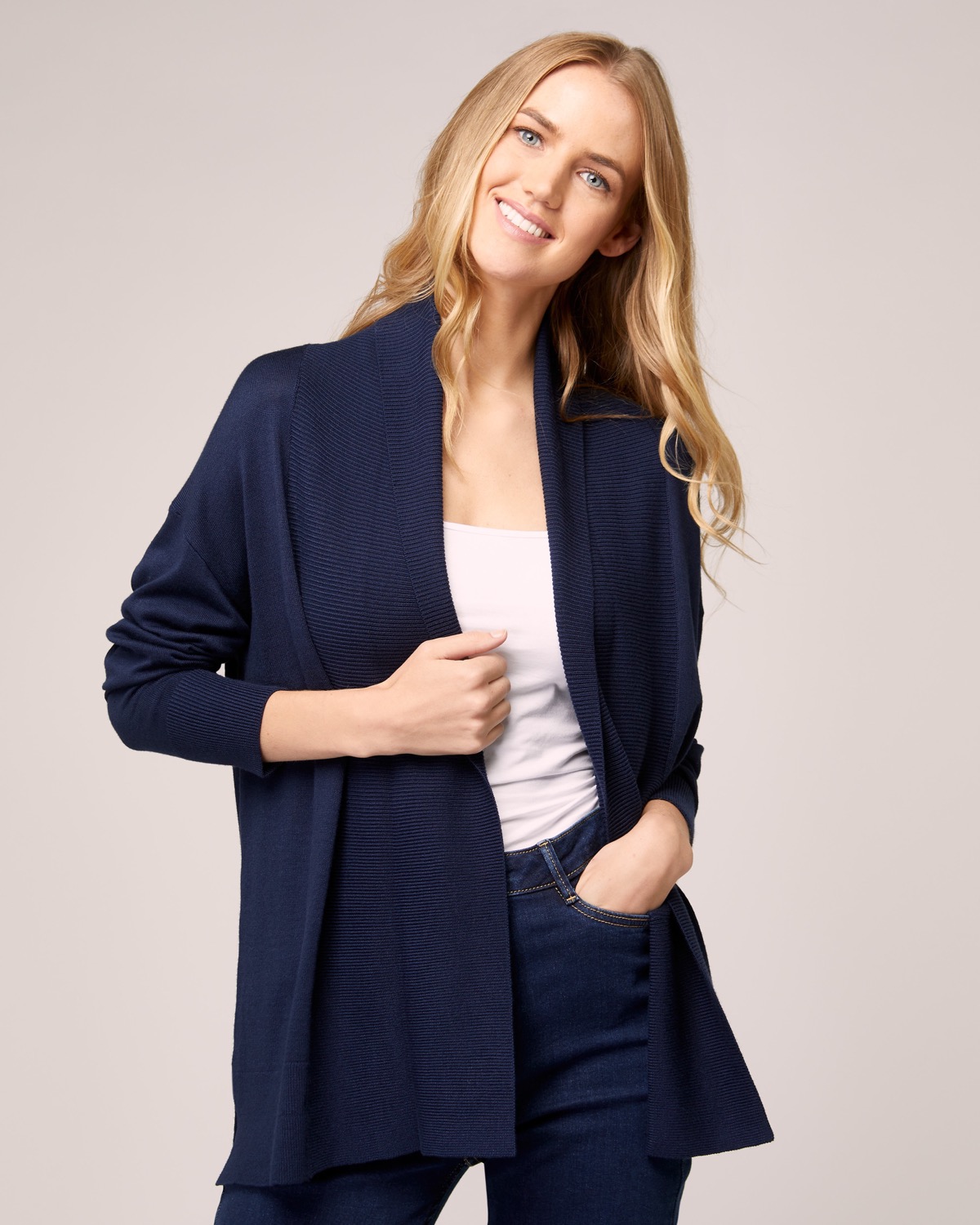 Dunnes Stores | Navy Ribbed Edge-To-Edge Cardigan