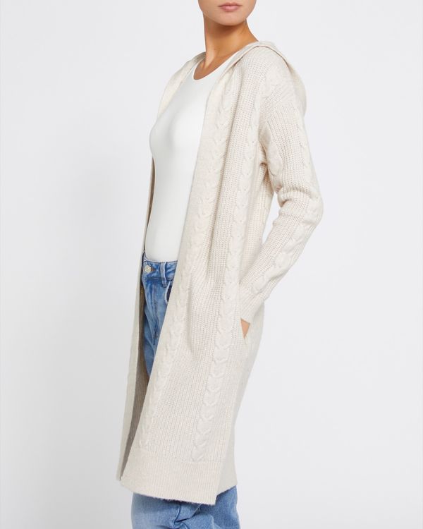 Hooded Cable Knit Longline Cardigan