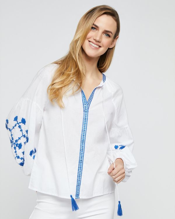 Contrasting Embroidery Cotton Top