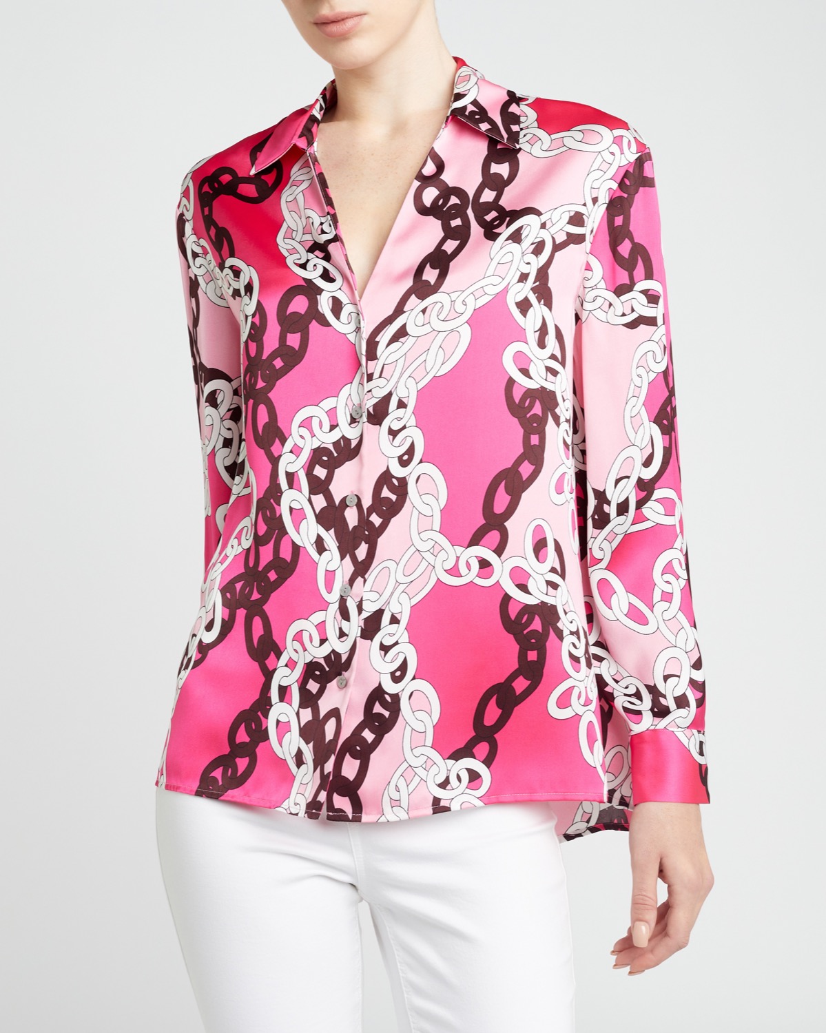 Dunnes Stores | Pink Chain Print Satin Shirt