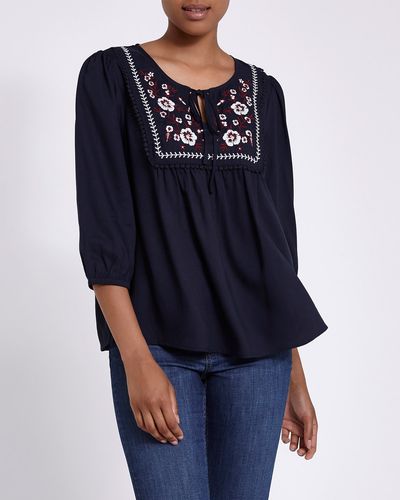 Dunnes Stores | Navy Embroidered Top
