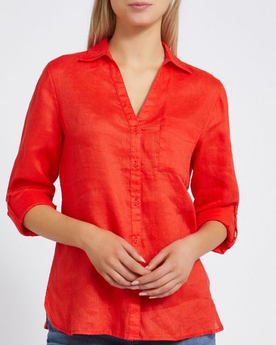Red Pure Linen Relaxed Shirt