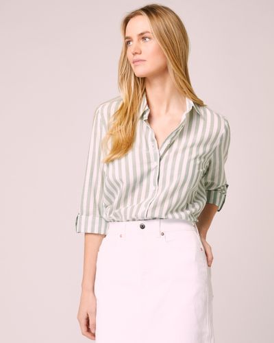 Cotton Striped Roll-Tab Sleeve Shirt