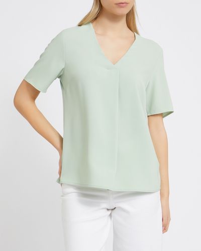 Short-Sleeved Woven Front Top