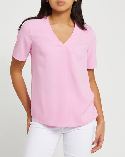Short-Sleeved Woven Front Top thumbnail
