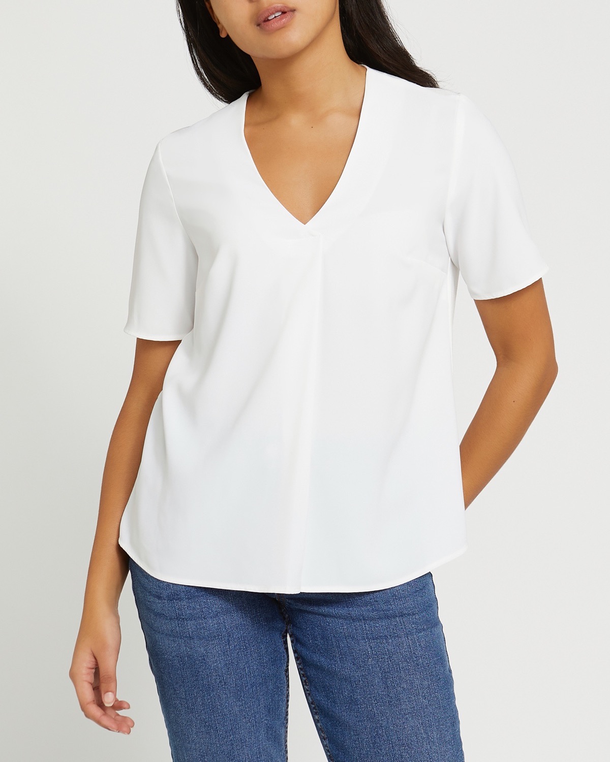 Dunnes Stores | Ivory Short-Sleeved Woven Front Top