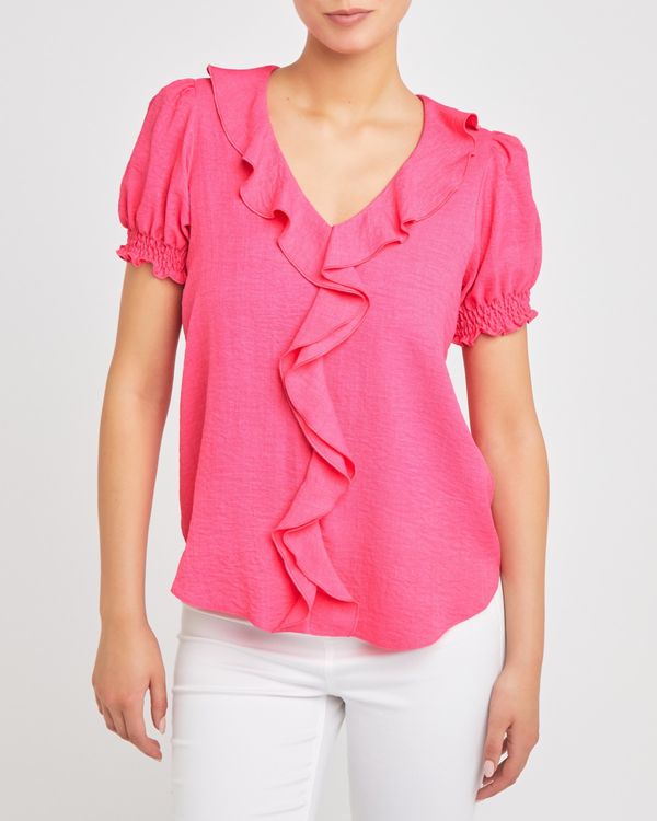 Dunnes Stores | Pink Ruffle V-Neck Top
