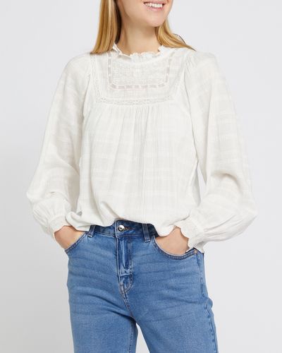 Lace Front Long-Sleeved Blouse