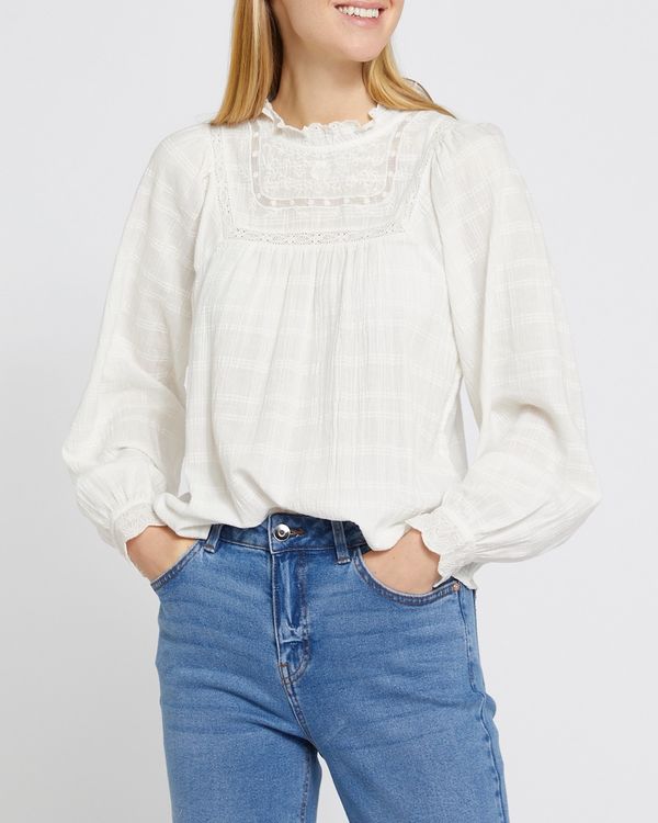 Lace Front Long-Sleeved Blouse