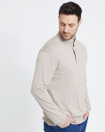 Paul Costelloe Living Stone Suede Zip Neck Jumper (Made in Italy) thumbnail