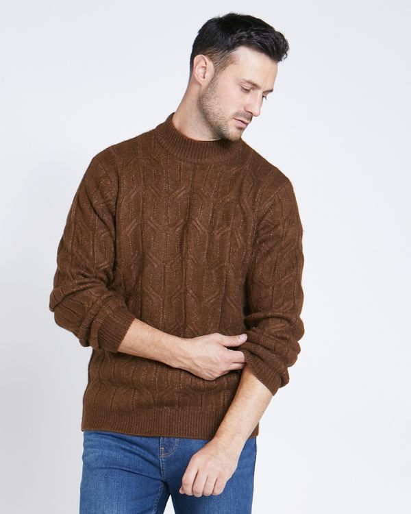 Paul Costelloe Living Tan High Collar Cable Knit Jumper