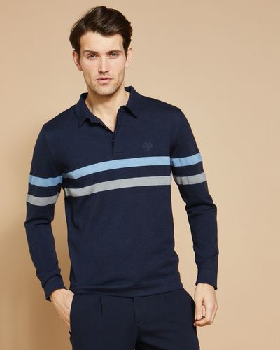 Paul Costelloe Living Navy Knitted Polo Shirt