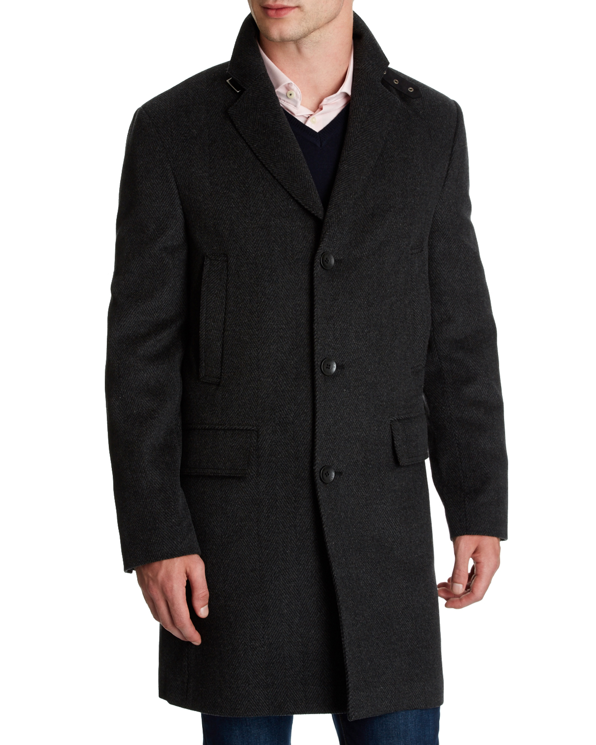 Dunnes Stores | Charcoal Paul Costelloe Living Men Herringbone Overcoat