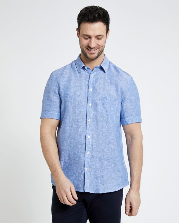 Paul Costelloe Living Regular Fit Light Blue Short-Sleeved Linen Shirt
