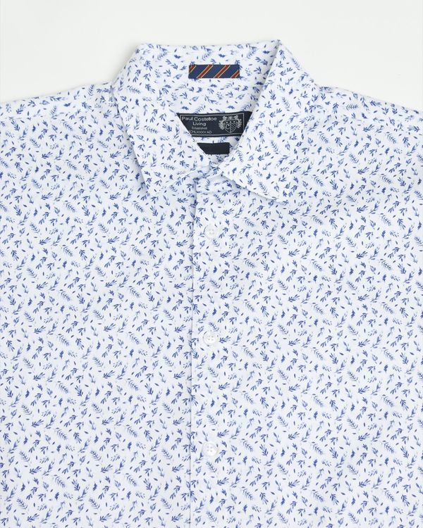 Paul Costelloe Living Regular Fit Blue Leaf Short-Sleeved Printed Shirt