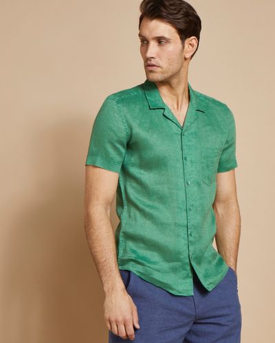 Paul Costelloe Living Cuban Collar Short-Sleeved Linen Shirt thumbnail