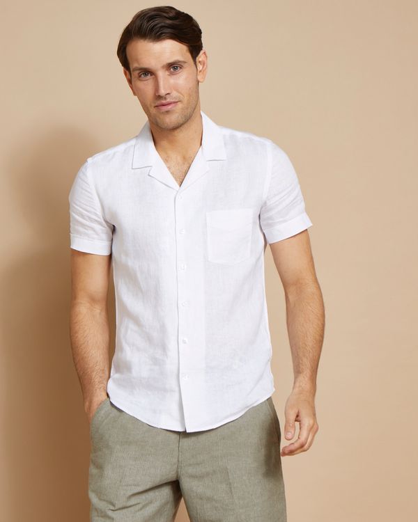 Paul Costelloe Living Cuban Collar Short-Sleeved Linen Shirt