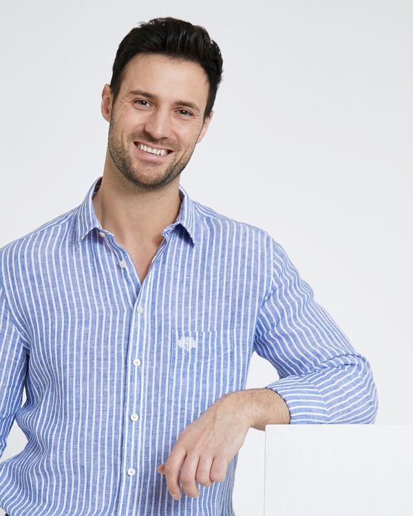 Paul Costelloe Living Navy Stripe Long-Sleeved Linen Shirt