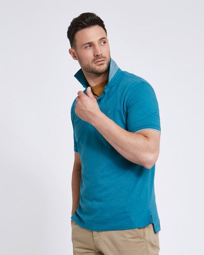 Paul Costelloe Living Slim-Fit Teal Stretch Pique Polo thumbnail