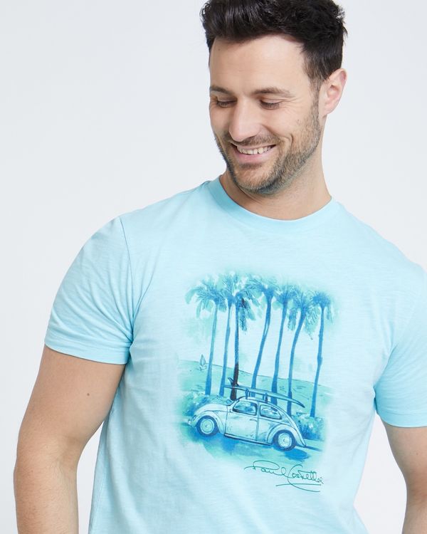 Paul Costelloe Living Turquoise Printed Slub T-Shirt