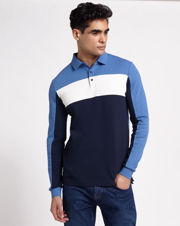 Paul Costelloe Living Navy Slim Fit Long Sleeve Pique Polo